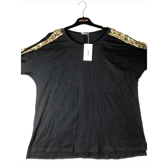 Yoins Yours Inspiration open shoulder with gold sequin striped Longsleeves - Picture 9 of 10